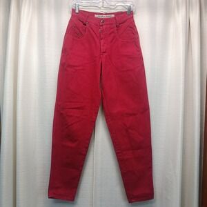 Vintage Zena Jeans Red High Waisted Tapered Leg Button Fly Size 7 Retro 80s 90s
